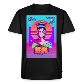Geisha Japonais Vaporwave Esthétique Rétro VCR Ge - T-shirt Premium bio Homme - noir - Devant - Nico (187cm)