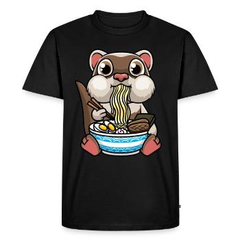 Furet mange des nouilles Ramen Anime Kawaii - T-shirt Premium bio Homme - noir - Devant - Nico (187cm)