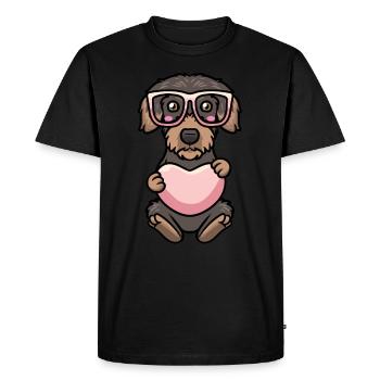 Chien teckel à poil rugueux avec cœur et lunettes de soleil - T-shirt Premium bio Homme - noir - Devant - Nico (187cm)