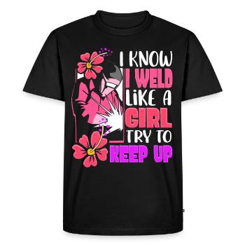 Je soude comme une fille soude - T-shirt Premium bio Homme - noir - Devant - Nico (187cm)