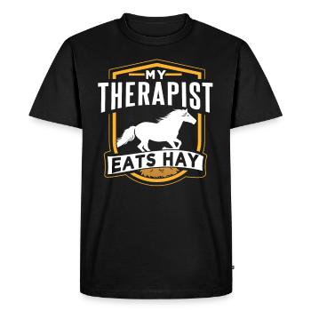 Mon thérapeute mange du foin à cheval - T-shirt Premium bio Homme - noir - Devant - Nico (187cm)