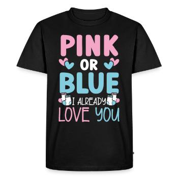Rose ou bleu Je t’aime déjà annonce de bébé - T-shirt Premium bio Homme - noir - Devant - Nico (187cm)