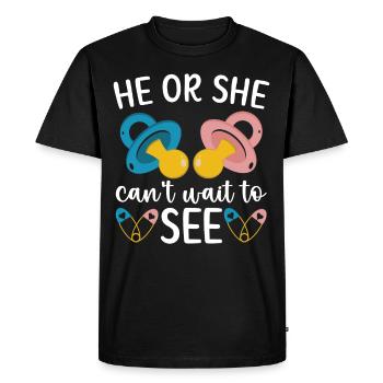 Il ou elle ne peut pas attendre l’annonce de bébé - T-shirt Premium bio Homme - noir - Devant - Nico (187cm)
