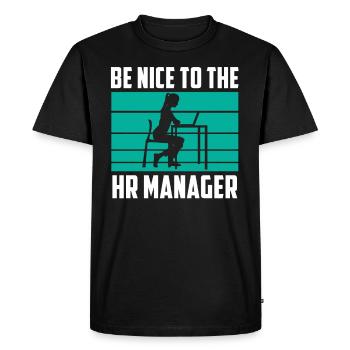 Soyez gentil avec le responsable RH RH - T-shirt Premium bio Homme - noir - Devant - Nico (187cm)