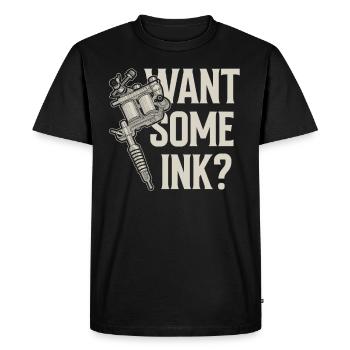 Vous voulez de l’encre ? Tatoueur Tatouage - T-shirt Premium bio Homme - noir - Devant - Nico (187cm)