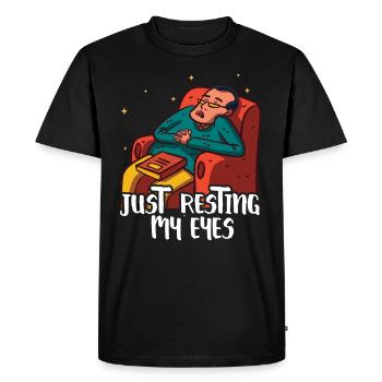 Je ne repose que mes yeux du Père Papa Papi - T-shirt Premium bio Homme - noir - Devant - Nico (187cm)