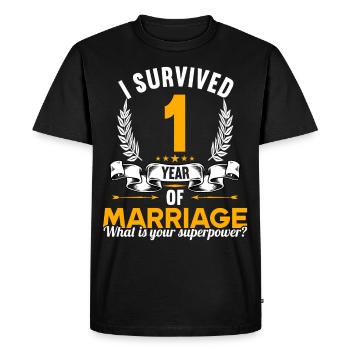 J’ai survécu 1 an de mariage 1er anniversaire de mariage - T-shirt Premium bio Homme - noir - Devant - Nico (187cm)