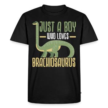Juste un garçon qui aime les dinosaures brachiosaurus - T-shirt Premium bio Homme - noir - Devant - Nico (187cm)