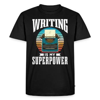 L’écriture est mon superpouvoir Auteur Écrivain - T-shirt Premium bio Homme - noir - Devant - Nico (187cm)