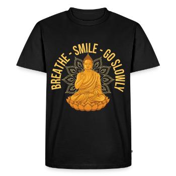 Bouddha Sourire Respiration Méditez - T-shirt Premium bio Homme - noir - Devant - Nico (187cm)