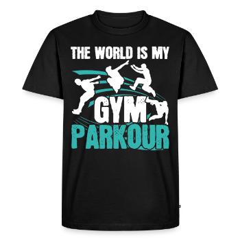 Le monde est ma salle de gym Parkour Free Lau - T-shirt Premium bio Homme - noir - Devant - Nico (187cm)