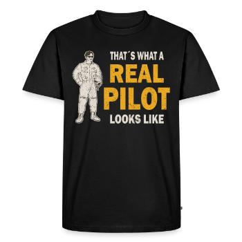 Real Pilot Airplane Aviation Helicopter Flyer - Men's Premium Organic T-Shirt - black - Front - Nico (187cm)