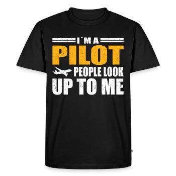 Pilot People Look Up To Me Aircraft Aviation - Men's Premium Organic T-Shirt - black - Front - Nico (187cm)