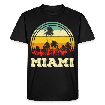 Miami Retro Florida Palmen Skyline Strand - Männer Premium Bio T-Shirt - Schwarz - Vorne - Nico (187cm)