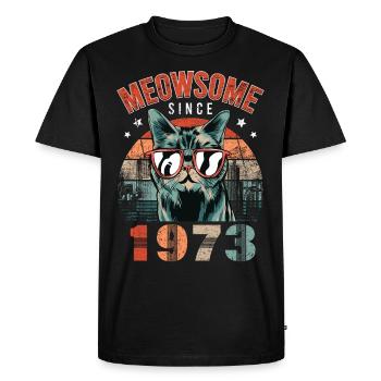 Miaouy 1973 Année de naissance 1973 Anniversaire du chat - T-shirt Premium bio Homme - noir - Devant - Nico (187cm)