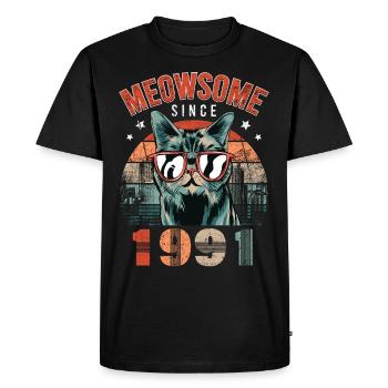 Meowsome 1991 Année de naissance 1991 Anniversaire du chat - T-shirt Premium bio Homme - noir - Devant - Nico (187cm)
