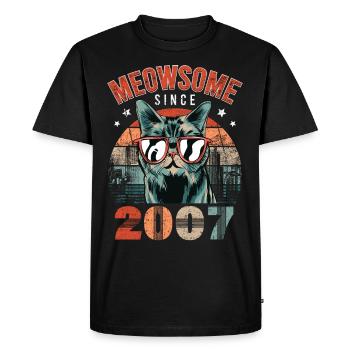Meowsome 2007 Année de naissance 2007 Anniversaire du chat - T-shirt Premium bio Homme - noir - Devant - Nico (187cm)