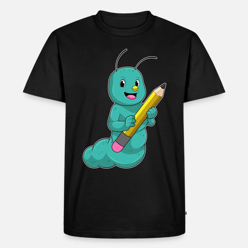 Raupe mit Bleistift - Männer Premium Bio T-Shirt - Schwarz