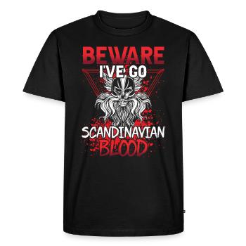 Attention J’ai du sang scandinave nordique - T-shirt Premium bio Homme - noir - Devant - Nico (187cm)