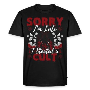 Funny Cult Occult Sorry I'm late I have - Men's Premium Organic T-Shirt - black - Front - Nico (187cm)
