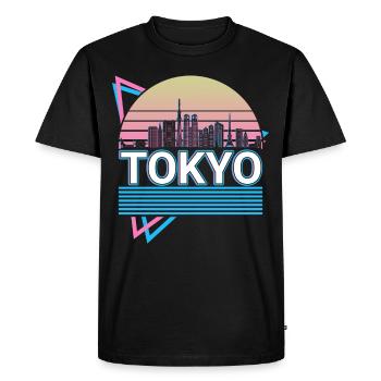 Tokyo City Skyline Cityscape Rétro - T-shirt Premium bio Homme - noir - Devant - Nico (187cm)