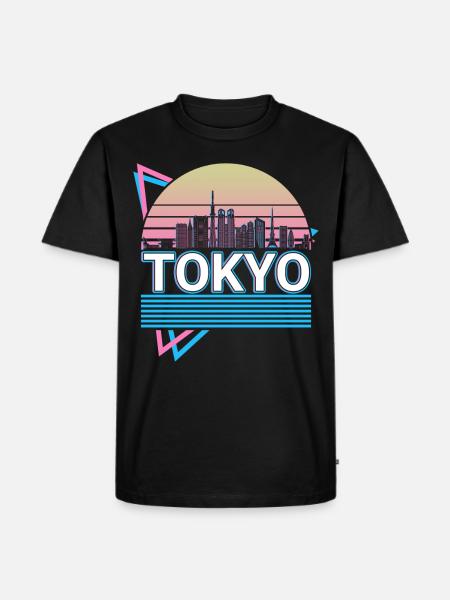 Tokyo City Skyline Cityscape Retro - Men's Premium Organic T-Shirt - black