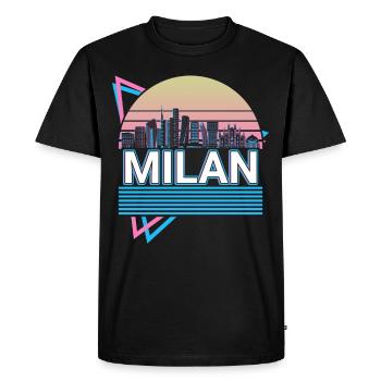Milan City Skyline Cityscape Rétro - T-shirt Premium bio Homme - noir - Devant - Nico (187cm)