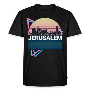 Jerusalem City Skyline Cityscape Rétro - T-shirt Premium bio Homme - noir - Devant - Nico (187cm)