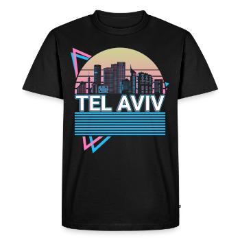 Tel Aviv City Skyline Cityscape Rétro - T-shirt Premium bio Homme - noir - Devant - Nico (187cm)