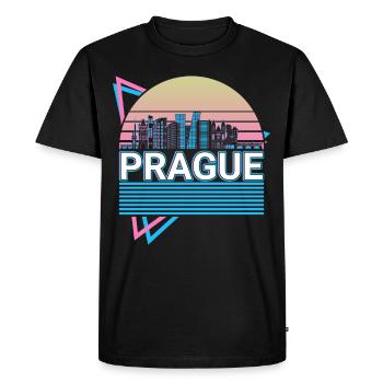 Praque City Skyline Paysage urbain Rétro - T-shirt Premium bio Homme - noir - Devant - Nico (187cm)