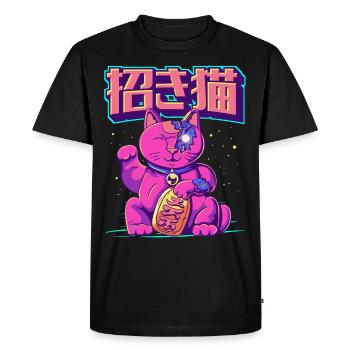 Cyborg Maneki Neko Cat Cyber Esthétique japonaise - T-shirt Premium bio Homme - noir - Devant - Nico (187cm)