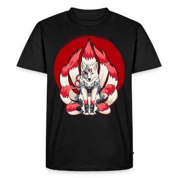 Cyborg Kitsune Renard à neuf queues Cyber-Esthétique - T-shirt Premium bio Homme - noir - Devant - Nico (187cm)