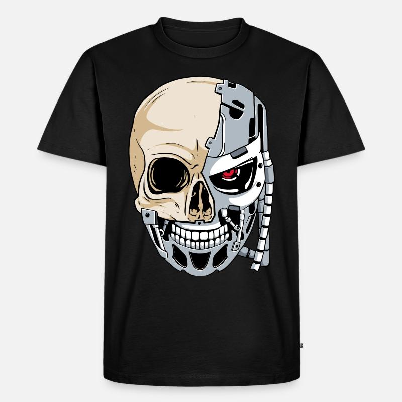 Cyborg-Schädel Cyber-Ästhetik - Männer Premium Bio T-Shirt - Schwarz