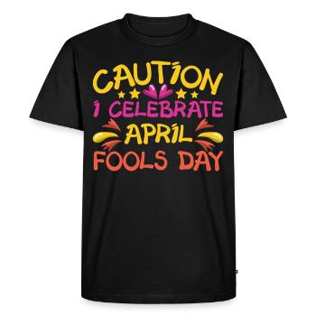Attention Je célèbre le poisson d’avril - T-shirt Premium bio Homme - noir - Devant - Nico (187cm)