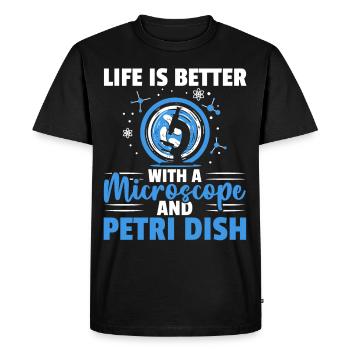 Life is better with a microscope and a - Men's Premium Organic T-Shirt - black - Front - Nico (187cm)