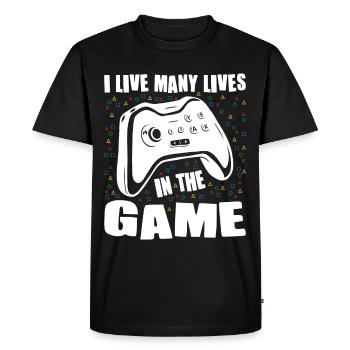 Gaming I Live Many Lives In The Game Player Gamer - Men's Premium Organic T-Shirt - black - Front - Nico (187cm)