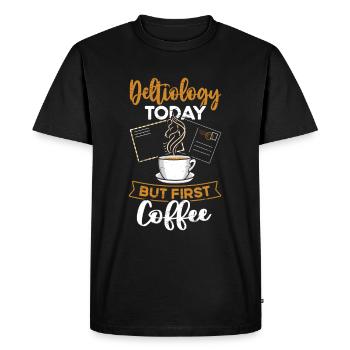 Deltiology coffee Deltiologist postcard collector - Men's Premium Organic T-Shirt - black - Front - Nico (187cm)