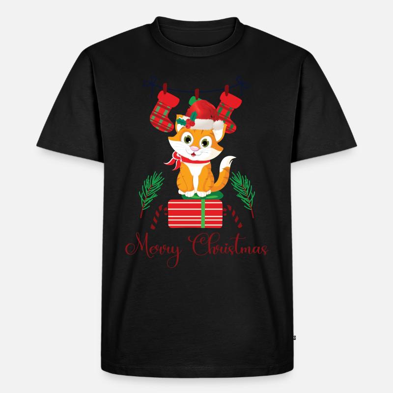 Weihnachten mit Katze - Männer Premium Bio T-Shirt - Schwarz