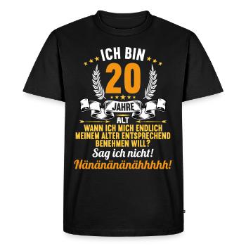 Ich bin 20 Jahre alt 20 Geburtstag - Männer Premium Bio T-Shirt - Schwarz - Vorne - Nico (187cm)