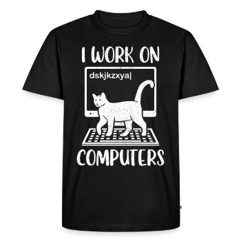 Chat Chat Chat Maman Je travaille sur des ordinateurs - T-shirt Premium bio Homme - noir - Devant - Nico (187cm)