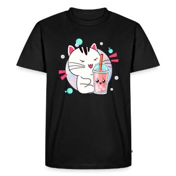 Kawaii Anime Cat Bubble Tea Fan - Men's Premium Organic T-Shirt - black - Front - Nico (187cm)