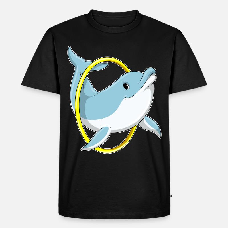 Delfin mit Ring - Männer Premium Bio T-Shirt - Schwarz