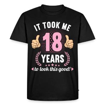 il m’a fallu 18 ans pour avoir l’air de ce bon anniversaire de 18 ans - T-shirt Premium bio Homme - noir - Devant - Nico (187cm)