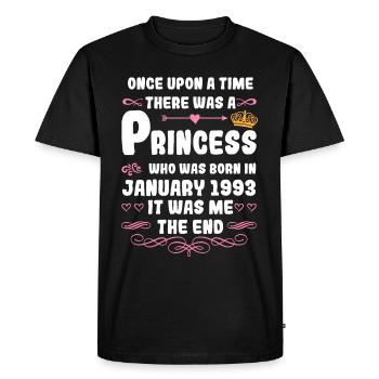 Il était une fois une princesse. Naissance en janvier 1993 - T-shirt Premium bio Homme - noir - Devant - Nico (187cm)