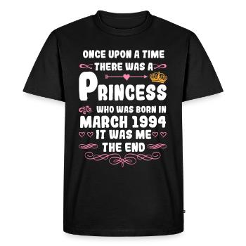 Il était une fois une princesse. Naissance en mars 1994 - T-shirt Premium bio Homme - noir - Devant - Nico (187cm)