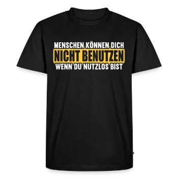 People cannot use if they are useless. - Men's Premium Organic T-Shirt - black - Front - Nico (187cm)