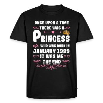 Il était une fois une princesse. Janvier 1989 Naissance - T-shirt Premium bio Homme - noir - Devant - Nico (187cm)