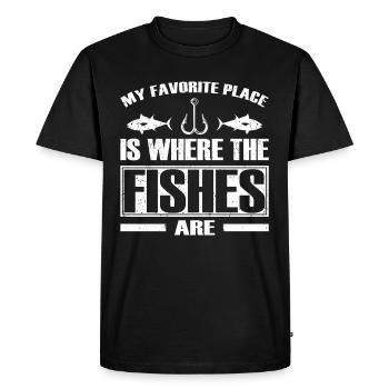 Pêcheur Mon endroit préféré où les poissons pêchent - T-shirt Premium bio Homme - noir - Devant - Nico (187cm)