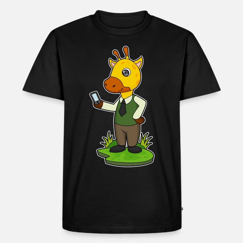 Giraffe mit Handy - Männer Premium Bio T-Shirt - Schwarz