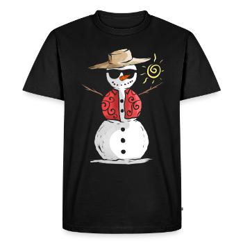 Bonhomme de neige au soleil avec chapeau de paille pour Noël - T-shirt Premium bio Homme - noir - Devant - Nico (187cm)